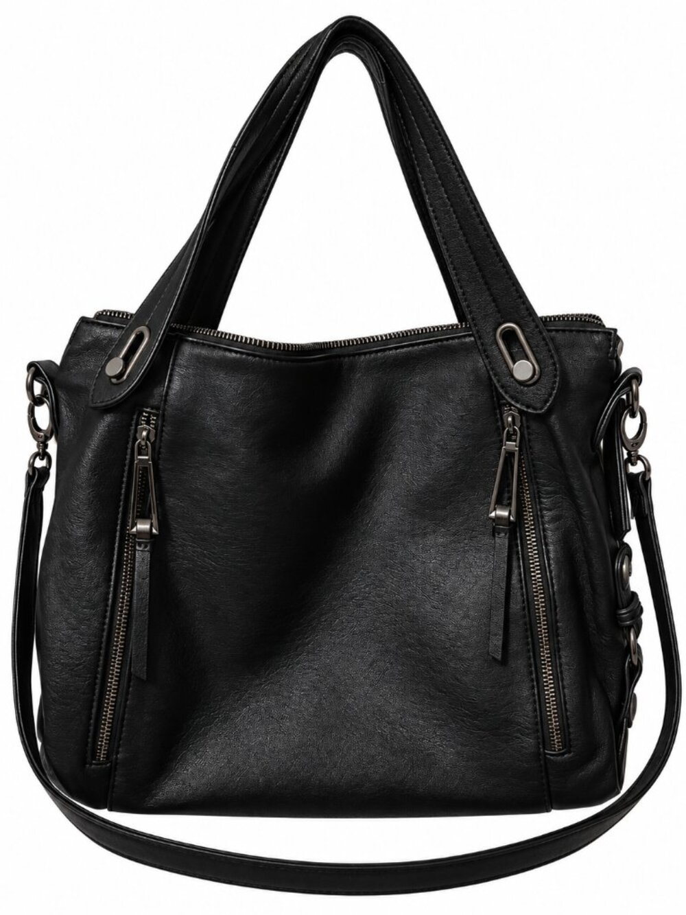 Jessica Simpson Black Handbag Purse Leopard Lining Shoulder Strap Zip Pockets